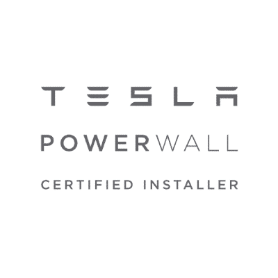 Tesla Powerwall Certified Installer logo in gray text on a white background for energy storage solutions.